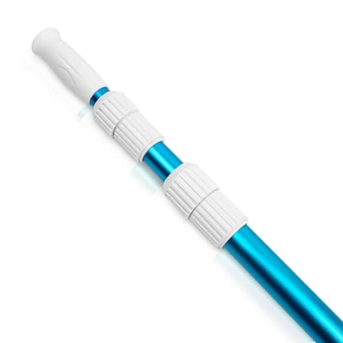 POOLWHALE Premium 15 Foot Telescopic Swimming Pool Pole, Adjustable 3 Piece Extendable Pool Cleaning Pole, Blue Anodized Aluminum - for Skimmer Nets, Vacuum Heads and Brushes