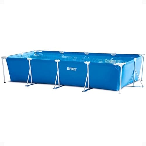Intex 14.75' x 86" x 33" Rectangular Frame Above Ground Outdoor Backyard Swimming Pool with Flow Control Valve for Quick Draining, Blue - Pool Only