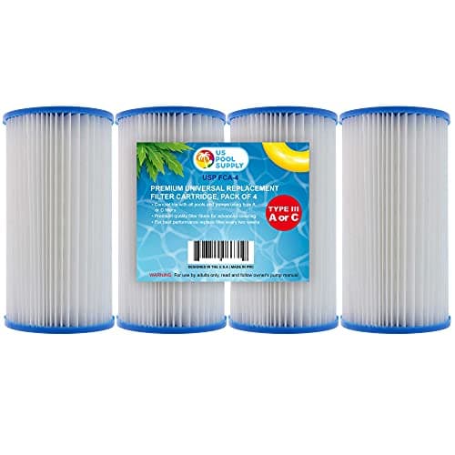 U.S. Pool Supply 4 Pack of Universal Replacement Filter Cartridges, Type A or C - Compatible with Above Ground Swimming Pool Pumps Using Type A or C Filters - Provides Premium Clean Water Filtration