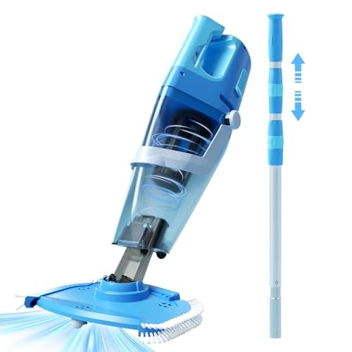 Cordless Pool Vacuum with Telescopic Pole, 26.5 gallons/min Powerful Suction, Handheld Rechargeable Swimming Pool Cleaner with 1H Running Time, Pool Vacuum for Above/In Ground Pools, Spas, Hot Tubs