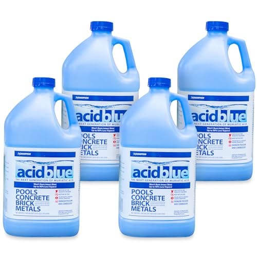 CPDI Champion 4-Pack Acidblue Muriatic Acid for Swimming Pools & Spas, 1 Gallon Each - Low-Fume pH Stabilizer & Cleaner for Concrete & Masonry Surfaces, Clears Rust & Scale Build-Up