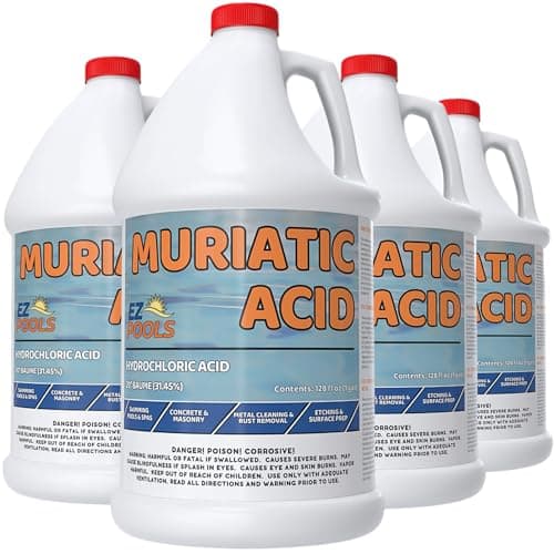 EZ Pools Muriatic Acid for Swimming Pools & Spas – Pack of 4 Gallons, Lowers pH, Muriatic Acid for Pools (HCL), pH Reducer for Water Balancing