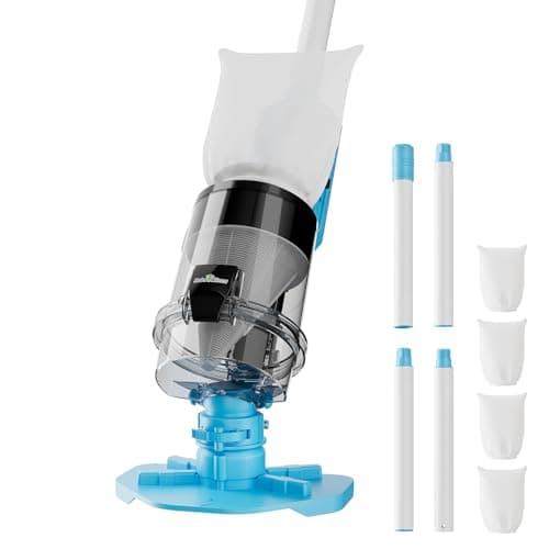 Cordless Pool Vacuum with Telescopic Pole, Powerful 30 GPM Suction, Advanced Dual Filtration, Replaceable Battery, 1H Runtime, Handheld Pool Cleaner for Above Ground and Inground Pools, Blue