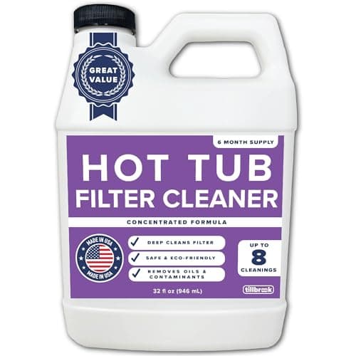 Hot Tub Filter Cleaner - 6 Month Supply - 4 to 8 Uses - 32 oz Spa Filter Cartridge Cleaner - Hot Tub & Pool Filter Cleaner Soaking Solution - No Residue or Foam - Restores Filter - Safe & Non-Toxic