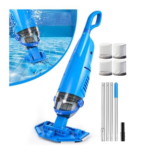 KimPump Cordless Pool Vacuum Cleaner with 4 Filter Bags, Suitable for Ultra-fine Impurity Filtration, 20.5 GPM Handheld Pool Vacuum for Above Ground & Inground Pools, Spa Vacuum for Hot Tub -Deepblue