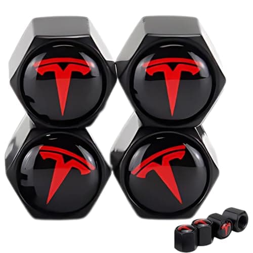 TACTILIAN Red Tire Valve Stem Caps for Tesla Model 3, S, X, Y | Leakproof Aluminum Tire Valve Caps with Rubber O-Rings Compatible with Tesla Car Accessories | Tire Valve Stem Covers Tire Caps 4 Pack