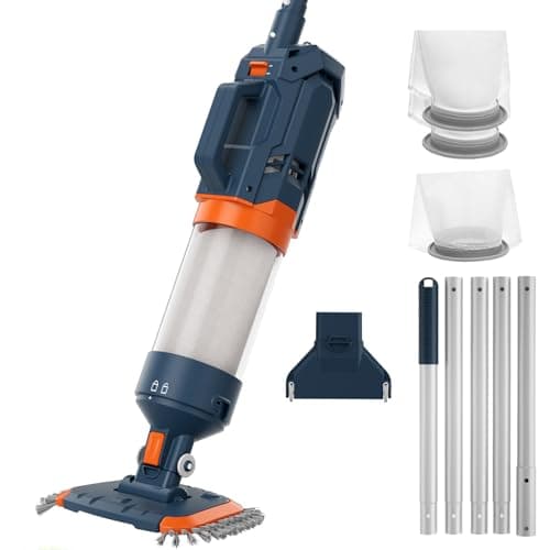 Cordless Heave Duty Pool Vacuum-True Powerful Suction 18.9GPM, 60M Run-time, 25µm Ultra Fine Mesh Filter, Handheld Rechargeable Hot Tub Cleaner with Poles for Above Ground&Inground Pool