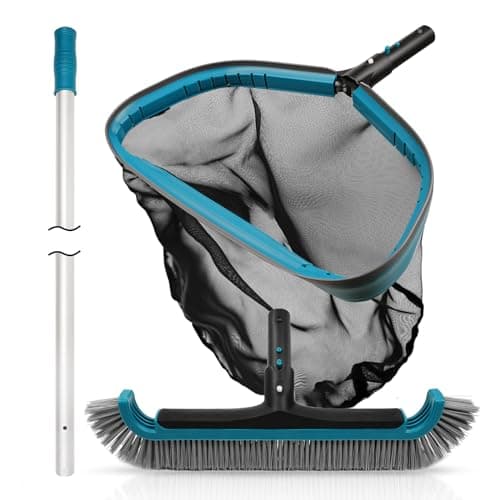 Swimming Pool Cleaning Kit - Aluminum Frame Skimmer Net with 10Ft Adjustable Pole & 17.5” Pool Brush Head, Pools Maintenance Kits for Inground & Above Ground Swimming Pools, Removes Debris
