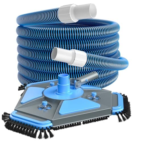 UIRWAY Upgrade Pool Vacuum Head with Side Brush & 360° Swivel Cuff, Heavy Duty Manual Kink-Resistant 1-1/2" x 30 Ft Vacuum Hoses, Weighted Triangular Shape for Inground & Above Ground Pool(No Pole)