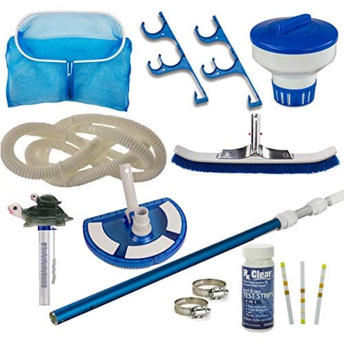 Supreme Maintenance Kit for Swimming Pools | Including 18' Hose, Thermometer, Brush, Floating Chlorinator, Vacuum Pole with Handle, Skimmer, Test Strips and Vacuum Head…