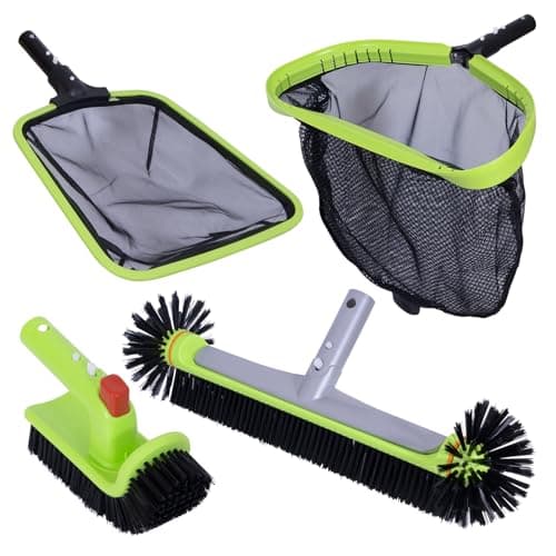 Sepetrel Deluxe Swimming Pool Cleaning Kit Including Professional Leaf Skimmer Net,Half-Depth Fine Mesh Net,17.5" Pool Brush Head & Hand Scrub Brush(NO Pole)